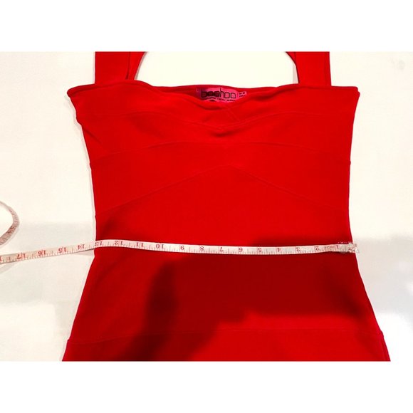 Boohoo Women Bodycon Bandage Dress Back Hole Square Neck Red Size 6 - Picture 5 of 7